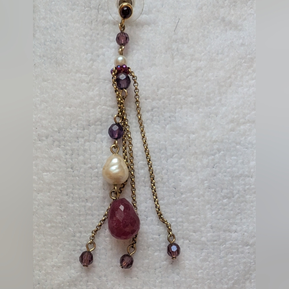 Dangle Garnet Pearl In Gold Overlay Earrings